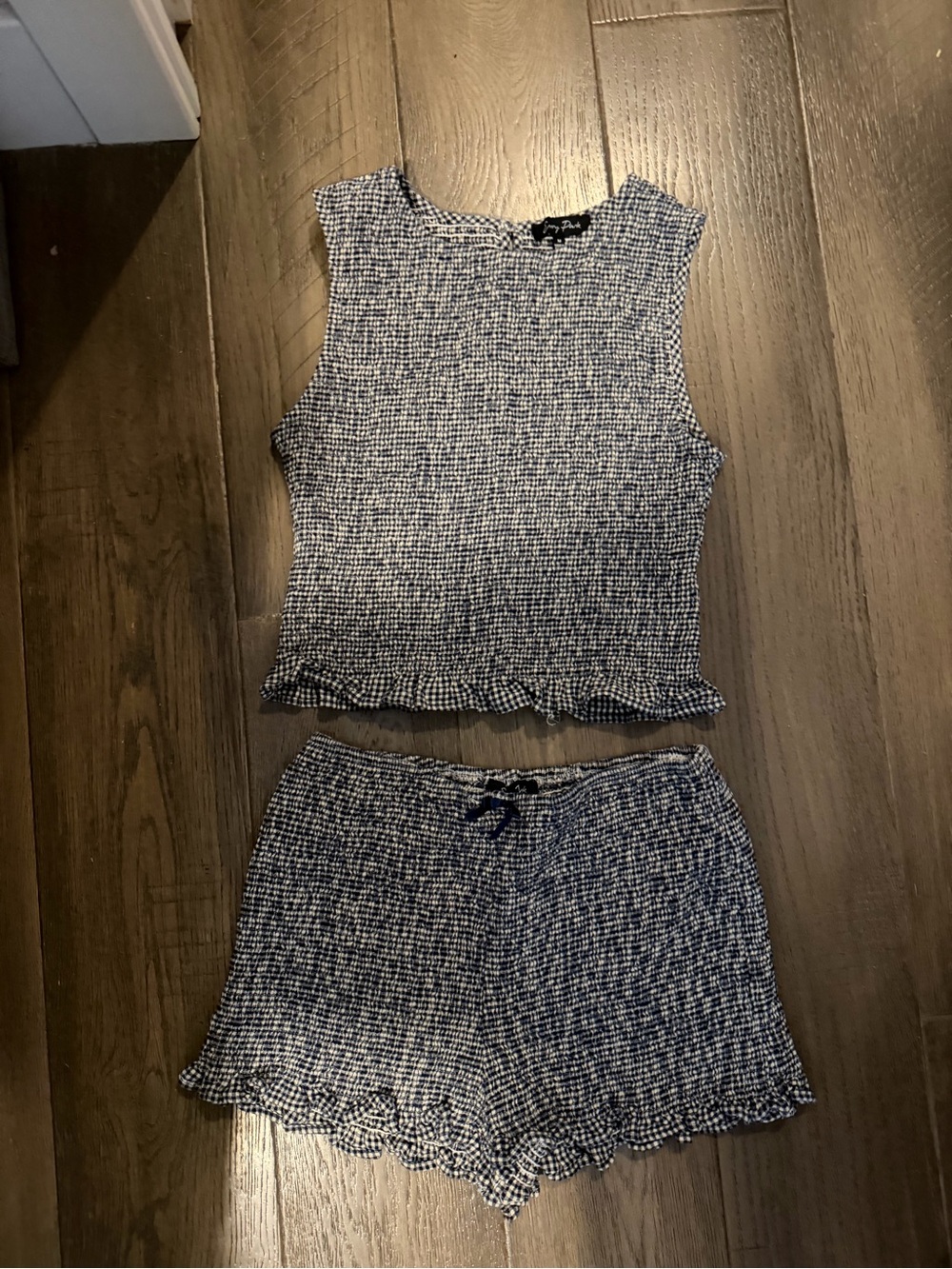 Navy & White Smocked Ruffle Hem Skirt Set